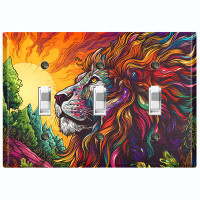 WorldAcc Metal Light Switch Plate Outlet Cover (Elegant Lion Colorful Sun Sky - Triple Toggle)