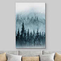 IDEA4WALL IDEA4WALL Canvas Print Wall Art Aerial Blue Winter Fog Scenic Forest Pine Tree Collage Nature Wilderness Illus