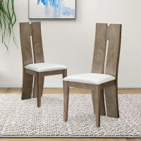 Millwood Pines PU Leather Upholstered Cushion Seat Wooden Back Side Chairs Set of 2