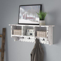 Birch Lane™ Cain 36" Wide Wooden Wall Mounted Coat Rack With 4 Hooks And Storage In Rustic Antique Finish