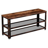 Rebrilliant Shoe Bench, 3-Tier Shoe Rack, 39.4” Storage Entry Bench With Mesh Shelves Wood Seat, Rustic Foyer Bench For