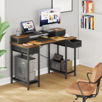 17 Stories 48" Computer Desk With Dual Monitor Stand/Storage Drawers/Keyboard Tray, Study Writing Table For Home Office,