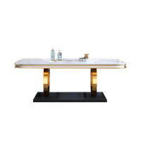 Everly Quinn Light luxury rock dining table Stainless steel dining table Minimal marble table