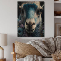Bungalow Rose Irlan Llama Portrait With Flowers I - Animals Wood Wall Art - Natural Pine Wood