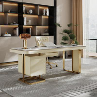Everly Quinn Luxurious Sintered Stone Office Computer Desk
