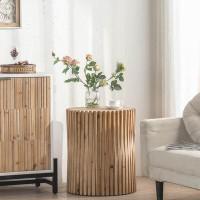 Millwood Pines Retro Fashion Style Cylindrical Coffee Table with Vertical Texture Relief Design