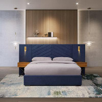 Latitude Run® King Size Modern Metal Platform Bed Frame With Strong Wooden Slats Support Upholstered Headboard