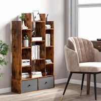 Millwood Pines Millwood Pines Industrial Bookshelf Rustic Wooden Shelf Organizer With 2 Non-woven Fabric Drawer