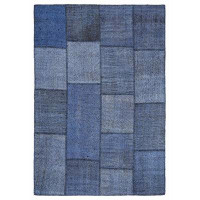 Rug N Carpet Teselya Blue Patchwork Wool Handmade Area Rug