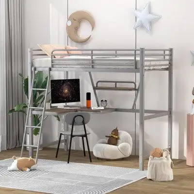Mason & Marbles Seychelles Twin Metal Loft Bed with Built-in-Desk by Mason & Marbles