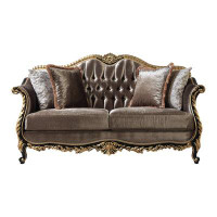 ACME Furniture Betria Button Tufted Loveseat With 4 Pillows In Light Green, Gold And Black High Gloss