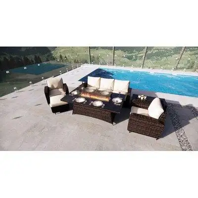 Wildon Home® Glenover 5 Piece Conversation Set With Cushions And Firepit