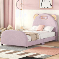 Zoomie Kids Twin Size Platform Bed with Bear-Shaped Headboard and Embedded Light Stripe