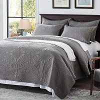 Bungalow Rose Queen Size Bedding Set-Grey Ultrasonic, Bedspreads-Lightweight Summer Soft Microfiber Bedspread, Bed Cover