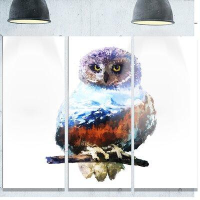Made in Canada - Design Art 'Owl Double Exposure Illustration' 3 Piece Painting Print on Metal Set in Arts & Collectibles