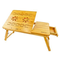 5 Star Super Deals Medium Bamboo Laptop Portable Table Tray Desk W/ USB FAN - Height Adjustable, Foldable, 8 Tilting Ang