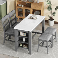 Red Barrel Studio 5-piece Counter Height Dining Table Set with Built-in Storage Shelves,Grey