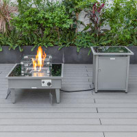 LeisureMod Walbrooke 20" H x 26.8" W Propane Outdoor Fire Pit Table with Lid