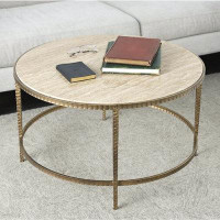 Everly Quinn Everly Quinn 31" X 18" Gold Marble Coffee Table With Gold Metal Legs, 1-piece