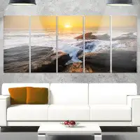 Made in Canada - Design Art 'Sunset Over Rocky Seashore' 5 Piece Photographic Print on Metal Set