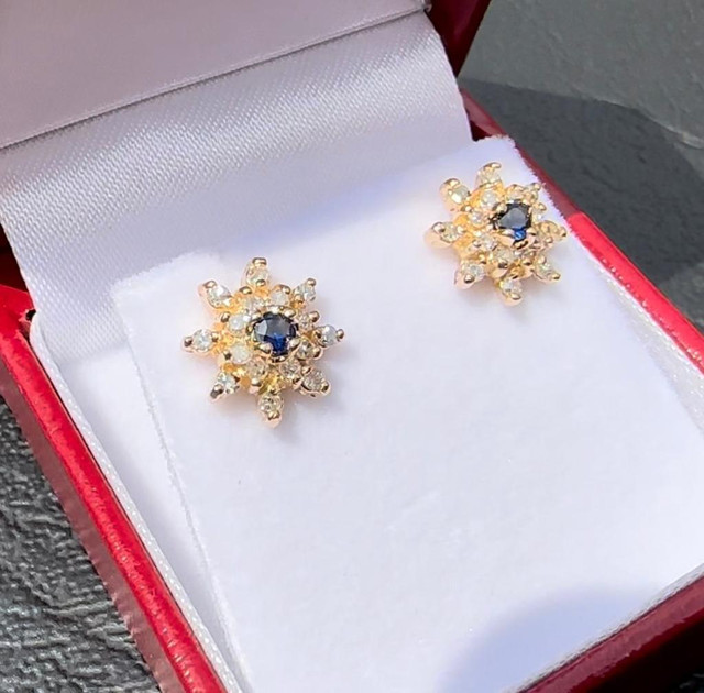 #290 - Sapphire &amp; Diamond, 14k Yellow Gold, Pushback Studs in Jewellery & Watches - Image 4