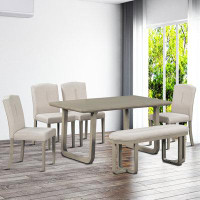 Red Barrel Studio Vintage Design Dining Table Six Piece Set with Dining Table, Upholstered Side Chairs and Bench
