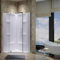 3 In 1 Combo - 38x38 in. Clear Glass Neo Angle Sliding Shower Door with Chrome Hardware, Base  JBQ