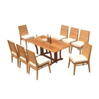 Teak Smith Grade-A Teak Dining Set: 118" Double Extension Oval Table And 10 Clipper Stacking Arm Chairs