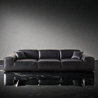 ABPEXI 110.20" Black Genuine Leather Modular Sofa cushion couch