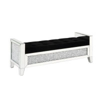 Rosdorf Park Mirrored Bench With Faux Diamonds And Button Tufted Seat, Silver