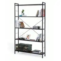 17 Stories Modern Freestanding Tall Bookcase With Steel Frame