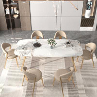 RARLON Italian light luxury rock plate table rectangular modern home dining table and chair combination