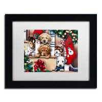 Trademark Fine Art 'Christmas Puppies On the Loose' Framed Graphic Art Print on Canvas