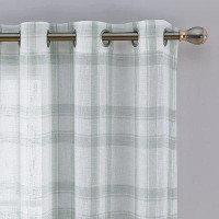 Gracie Oaks Semi Sheer Curtains For Living Room, Linen Textured Grommet Sheer Panels Buffalo Check Window