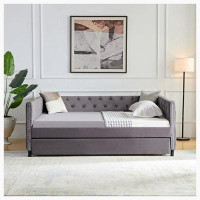 Wildon Home® Upholstered Day Bed Button-Tufted Sofa Daybed Frame with A Trundle