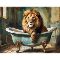 Red Barrel Studio Lion-Bathtub-Giclee on Gallery Wrapped Canvas by Steven Chambers