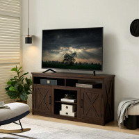 Wenty Farmhouse Barn Door TV Media Stand Modern Entertainment Console For TV Up To 65" With Open And Closed Storage Spac