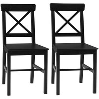 FARMHOUSE WOODEN DINING CHAIRS SET OF 2 WITH CROSS BACK, BLACK