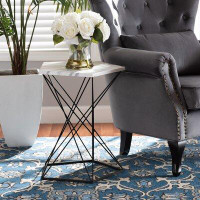 Orren Ellis Nayli Modern And Contemporary Black Finished Metal End Table With Faux Marble Tabletop