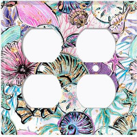 WorldAcc Metal Light Switch Plate Outlet Cover (Sea Shells Colourful - Double Duplex)