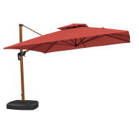 Arlmont & Co. 132'' Square Wood Pattern Umbrella Cantilever Umbrella with wheeled Base