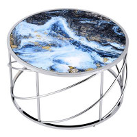 Ivy Bronx Lyuben Coffee Table in Blue Marble Print and Chrome