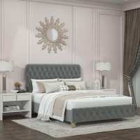 Mercer41 Velvet Upholstered Bed With Deep Tufted Buttons