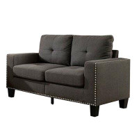 Red Barrel Studio Fabric Upholstered Loveseat With Track Arms And Nailhead Trim, Dark Grey