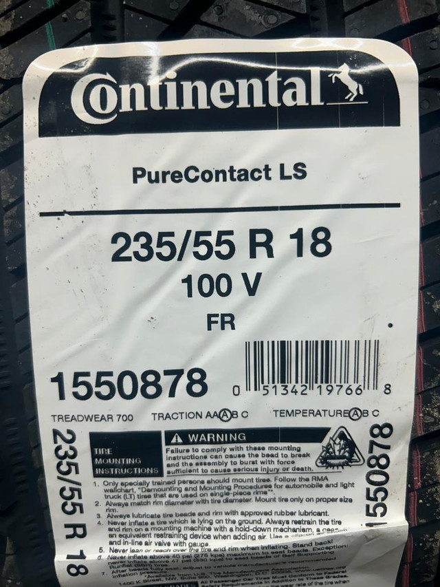 4 Brand New Continental Pure Contact LS 235/55R18 All Season Tires $70 REBATE!!! *** WallToWallTires.com *** in Tires & Rims in Ottawa / Gatineau Area