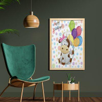 East Urban Home Ambesonne Birthday Wall Art With Frame, Cow Animal And Colourful Balloons On Abstract Polka Dot Backdrop