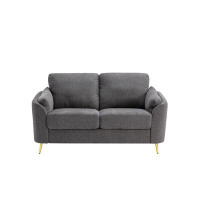 Mercer41 Contemporary 1Pc Loveseat Dark Grey With Gold Metal Legs Plywood Pocket Springs And Foam Casual Living Room Fur