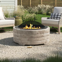 Loon Peak Faynell Faux Stone Ring Concrete Wood Burning Fire Pit