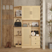 Latitude Run® Elegant Rattan Woven Bookcase – Multipurpose Storage Organizer With Silent Metal Slides And Metal Handles