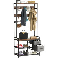Rubbermaid Hall Tree With Bench And Shoe Storage, Entryway Bench With Coat Rack With Shoe Storage, 7-In-1 Entryway Coat